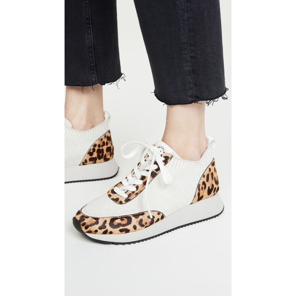 NIB Loeffler Randall Women's Remi Knit & Leopard Print Calf Hair Sneakers Size 8